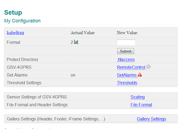 Setup-screen of smartgage